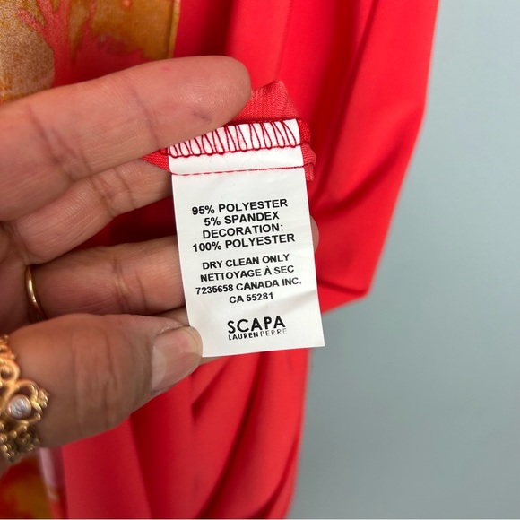 Scapa Lauren Perre sleeveless orange floral print dress size XL keyhole back - Picture 12 of 12